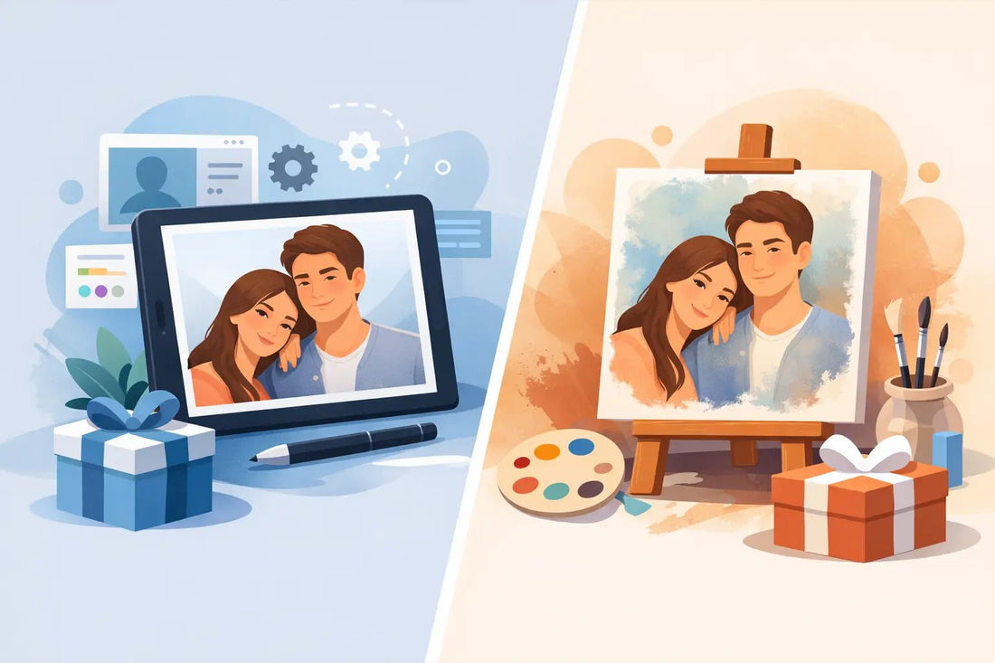 Digital Portrait vs Canvas Print for Gifts - Charlie's Drawings