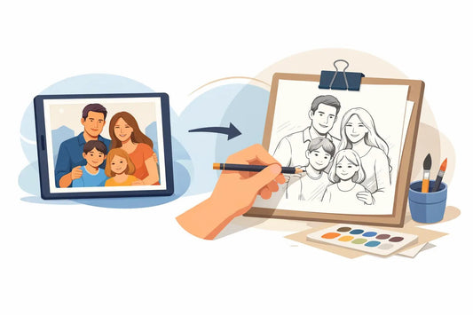 Family Portrait Drawn From Photo Guide - Charlie's Drawings