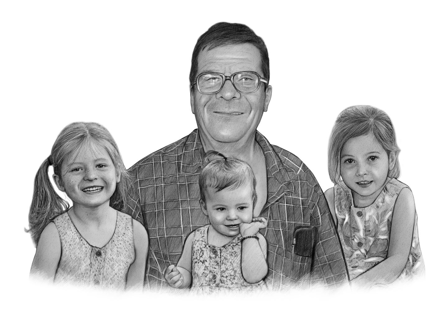 Black and white Family Portrait on 30cm x 40cm print - Charlie's Drawings