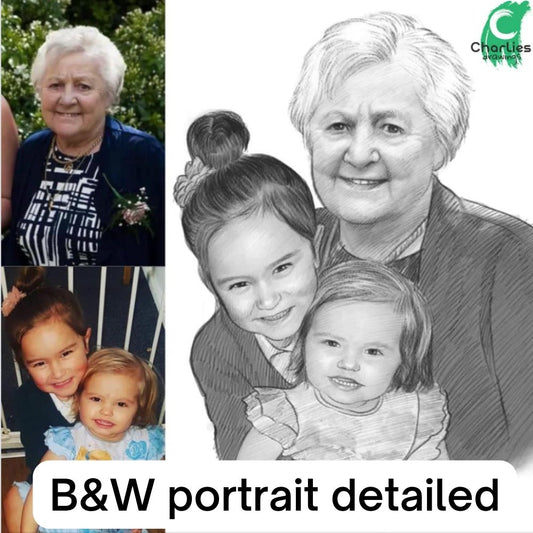 Black & White Portrait Detailed 🇬🇧 30 x 40cm Portraits - charliesdrawings